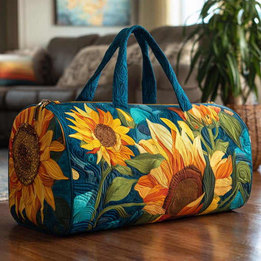 Quilted Duffel Bag - Sunflowers on Teal