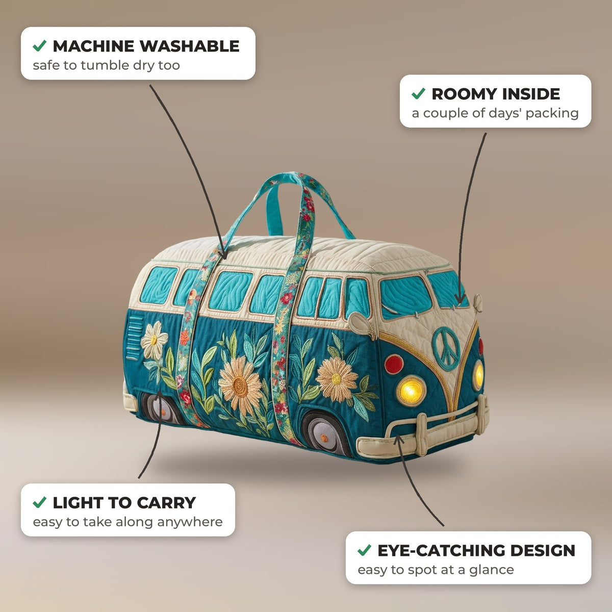 Quilted Duffel Bag - Teal Camper features: machine washable, roomy inside, light to carry