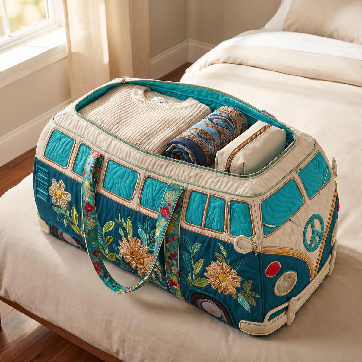 Quilted Duffel Bag - Teal Camper