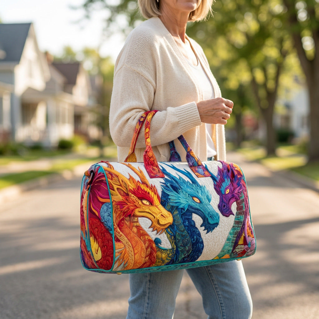 Quilted Duffel Bag - Three Dragons, lifestyle photo