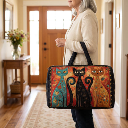 Quilted Duffel Bag - Three Folk Art Cats