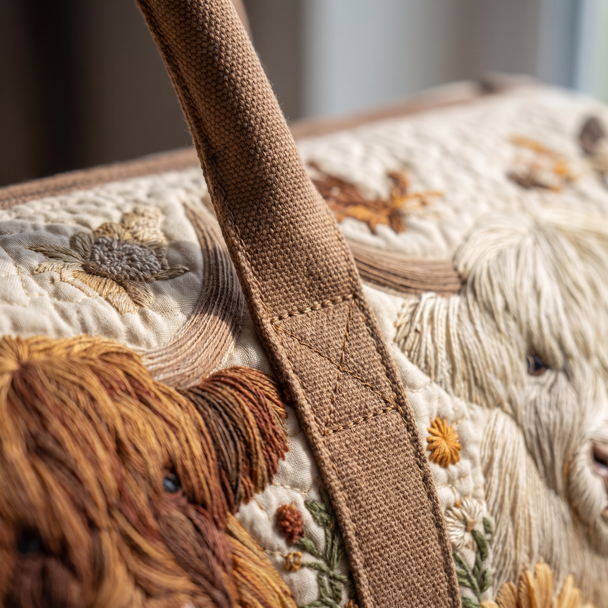 Quilted Duffel Bag - Two Highland Cows