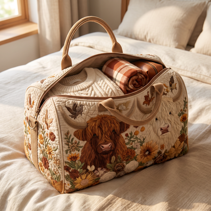 Quilted Duffel Bag - Two Highland Cows