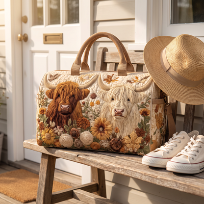 Quilted Duffel Bag - Two Highland Cows
