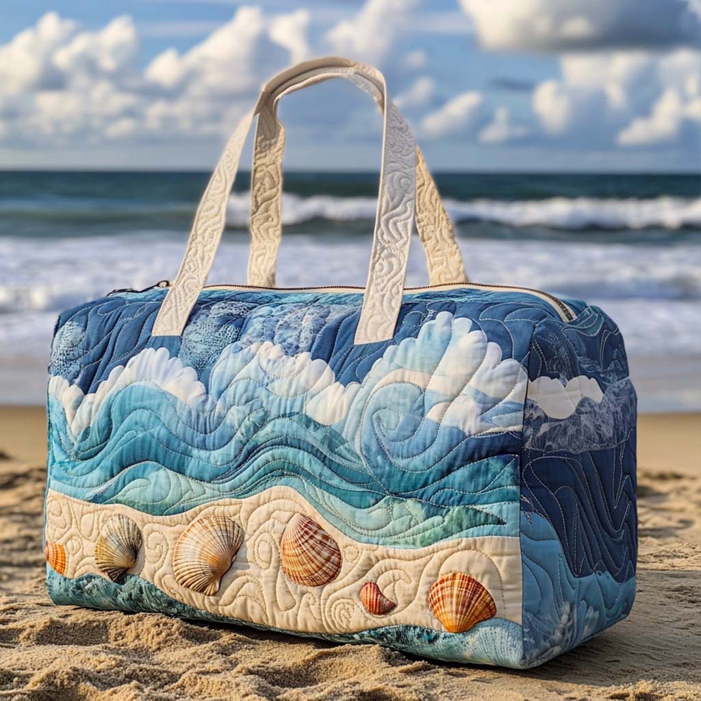 Quilted Duffel Bag - Waves and Seashells