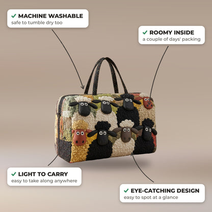 Quilted Duffel Bag - Woolly Sheep features: machine washable, roomy inside, light to carry