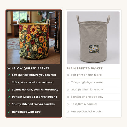 Quilted Laundry Basket - Amber Meadow compared with a plain printed basket