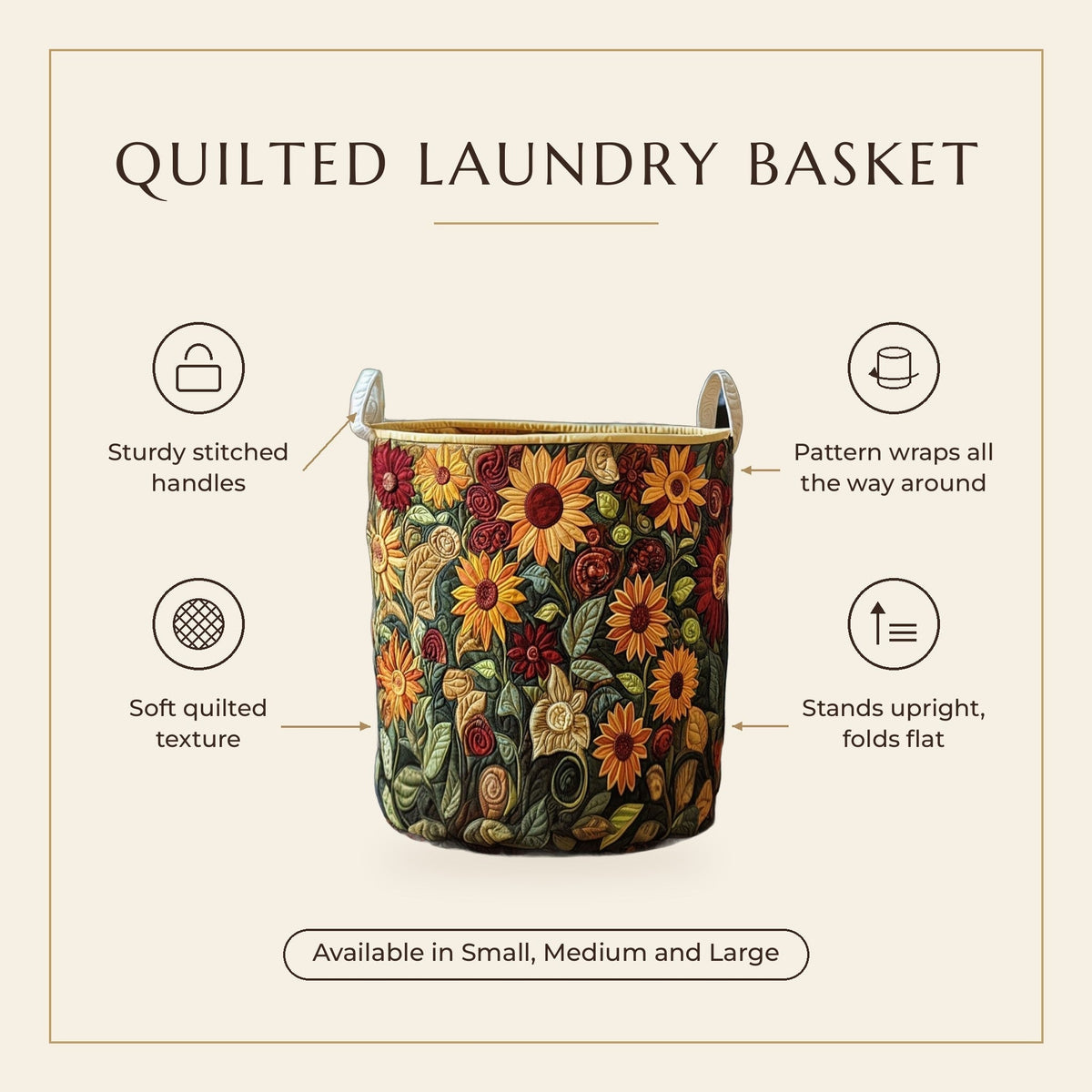 Quilted Laundry Basket - Amber Meadow features infographic