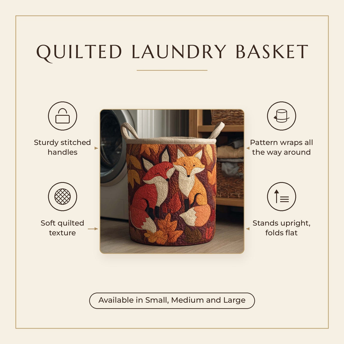 Quilted Laundry Basket - Autumn Glow features infographic