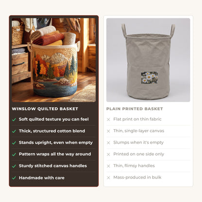 Quilted Laundry Basket - Autumn River compared with a plain printed basket