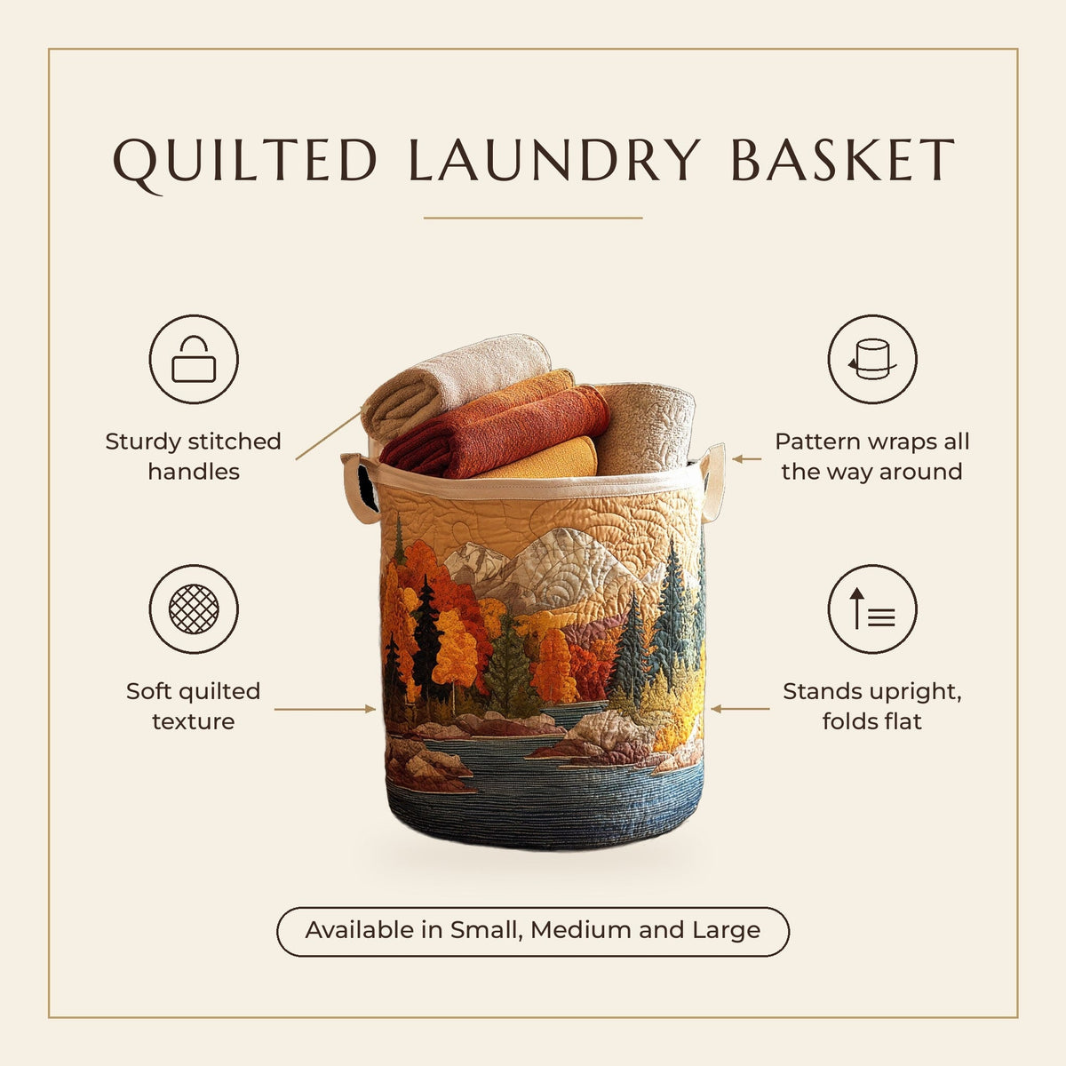 Quilted Laundry Basket - Autumn River features infographic