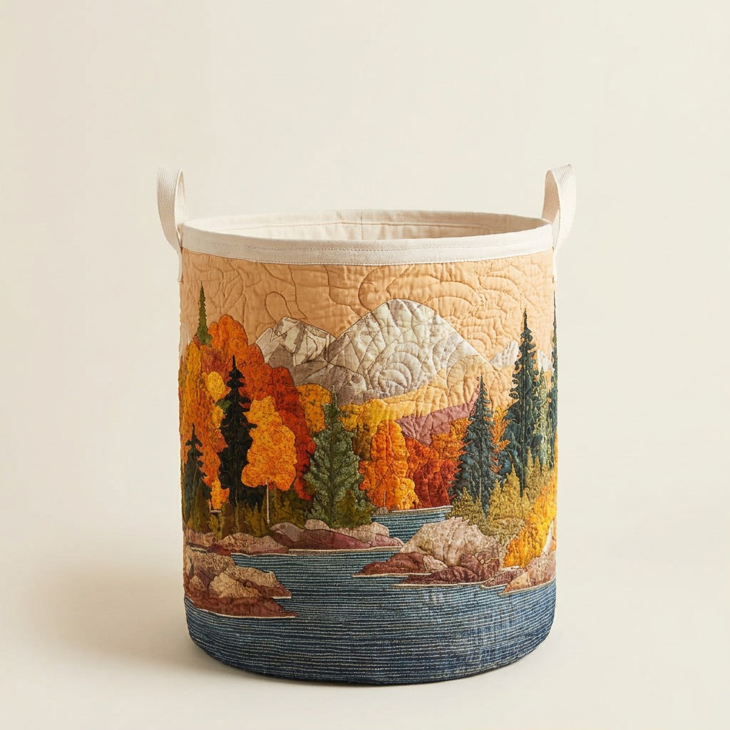Quilted Laundry Basket - Autumn River, studio photo