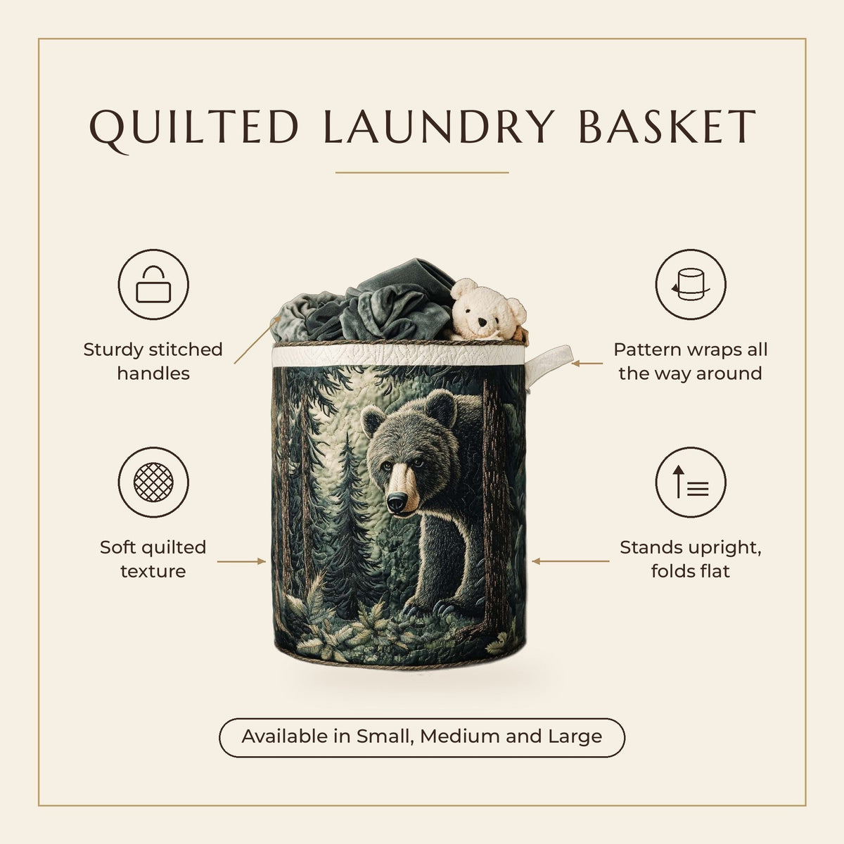 Quilted Laundry Basket - Bear Paws features infographic
