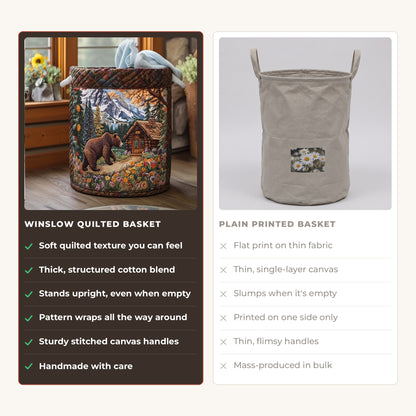Quilted Laundry Basket - Bear's Cabin compared with a plain printed basket