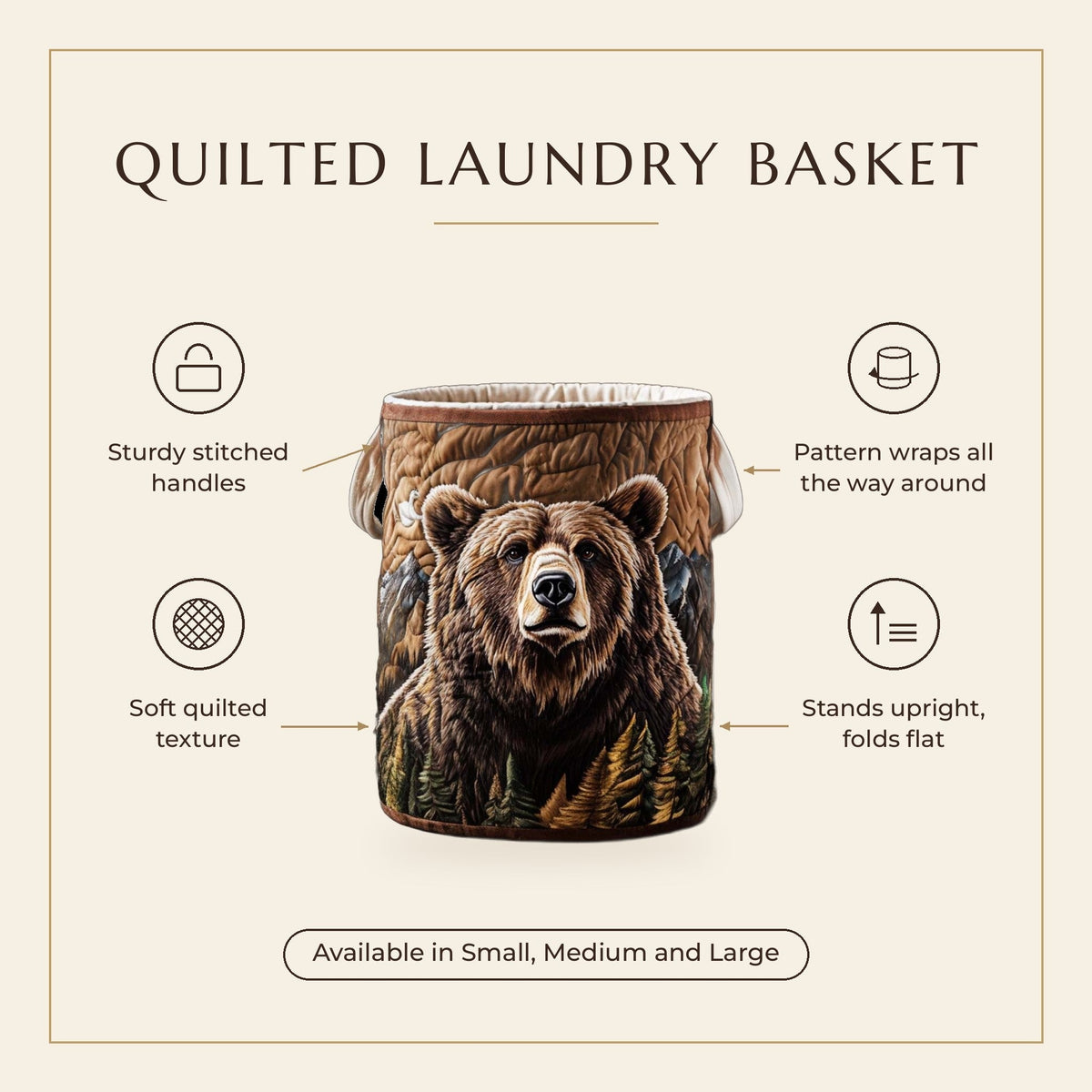 Quilted Laundry Basket - Bear's Forest Walk features infographic