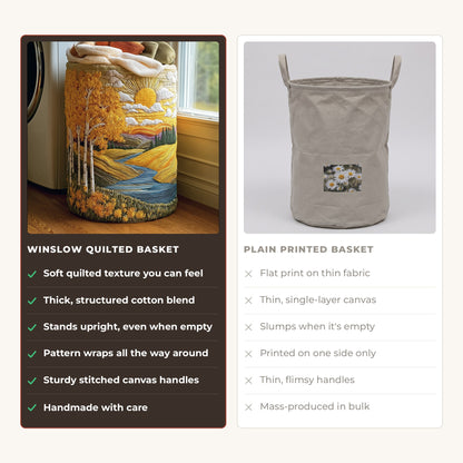 Quilted Laundry Basket - Birch Breeze compared with a plain printed basket