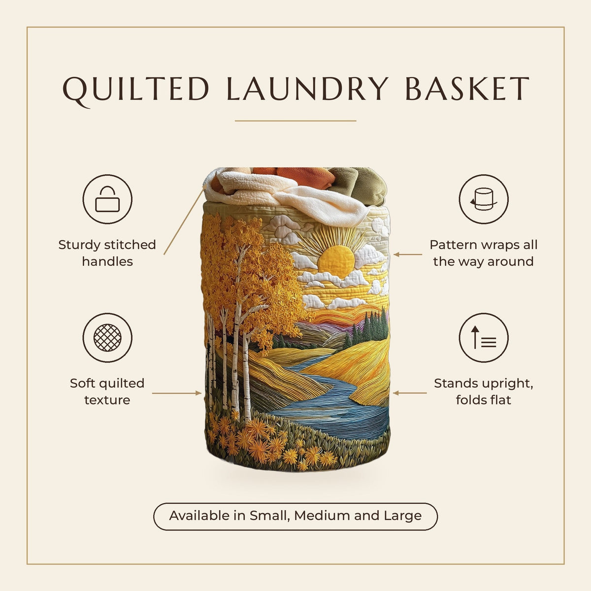 Quilted Laundry Basket - Birch Breeze features infographic