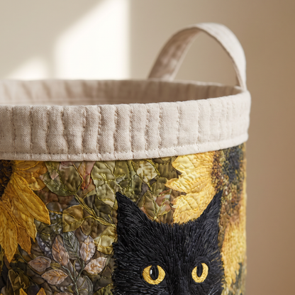 Quilted Laundry Basket - Black Cat and Sunflower