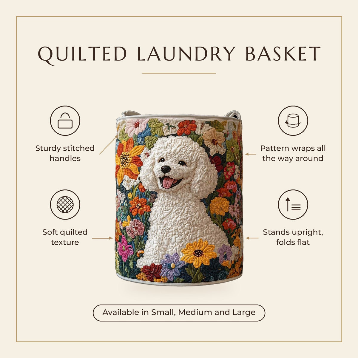 Quilted Laundry Basket - Blooming Fields features infographic