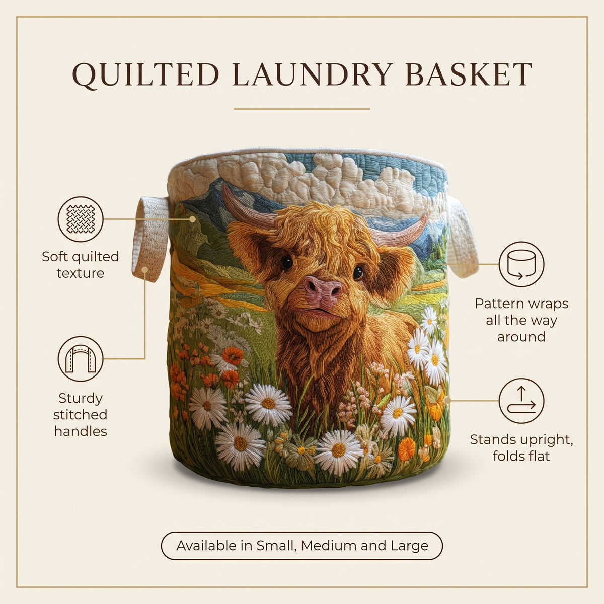 Quilted Laundry Basket - Blooming Highlands features infographic