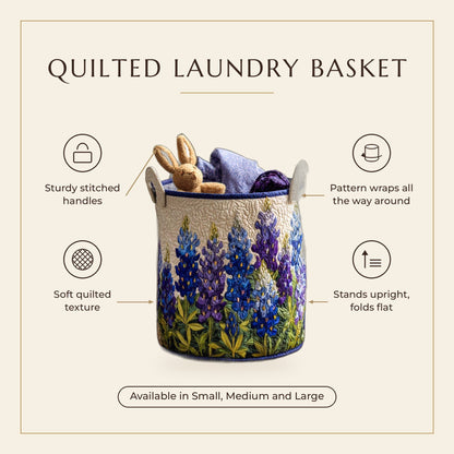 Quilted Laundry Basket - Blue Lupin features infographic
