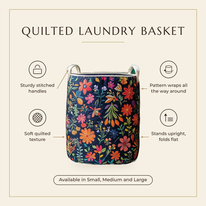 Quilted Laundry Basket - Bohemian Patchwork features infographic