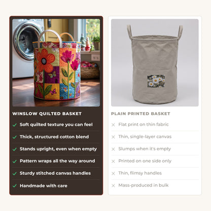 Quilted Laundry Basket - Bohemian Style compared with a plain printed basket