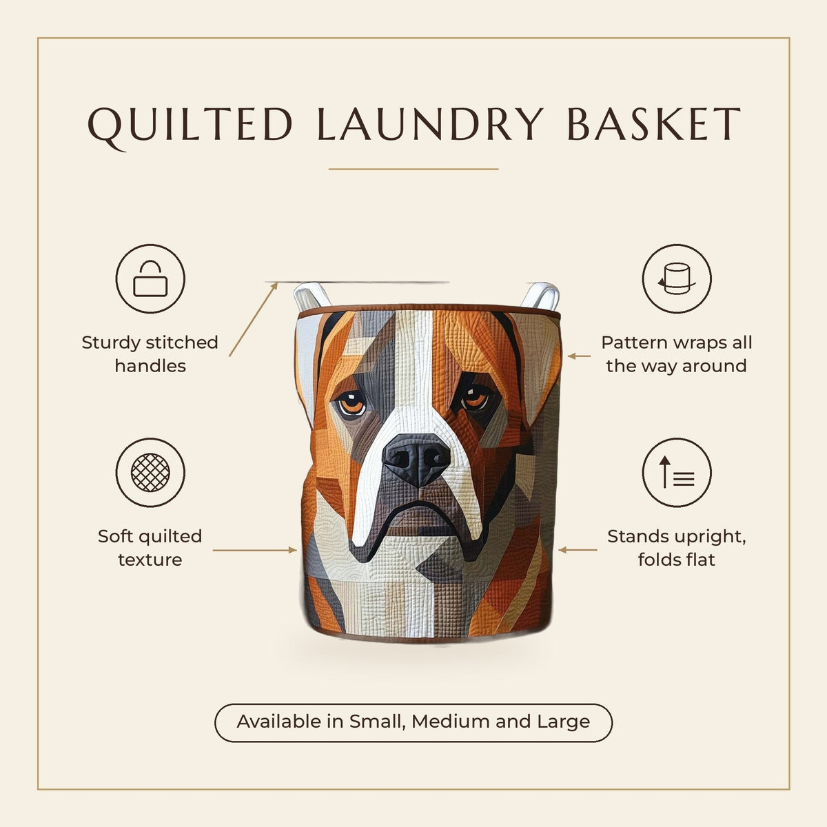 Quilted Laundry Basket - Bold Boxer features infographic