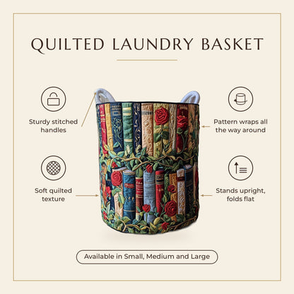 Quilted Laundry Basket - Books in the Woods features infographic
