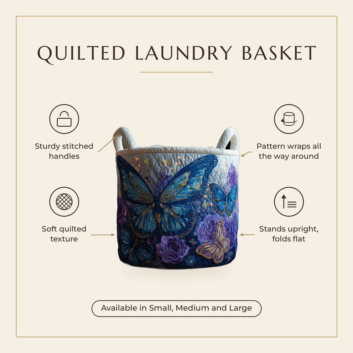 Quilted Laundry Basket - Butterflies features infographic