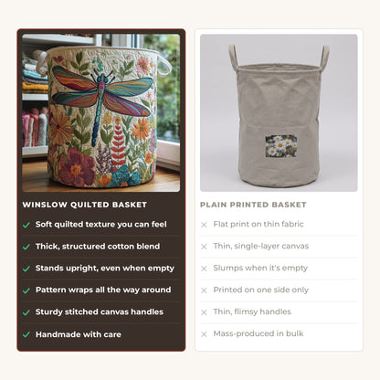 Quilted Laundry Basket - Butterfly Garden compared with a plain printed basket