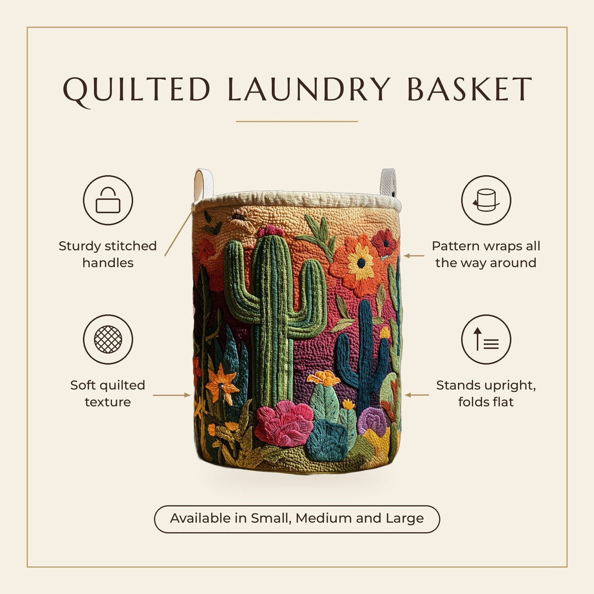 Quilted Laundry Basket - Cactus Horizon features infographic