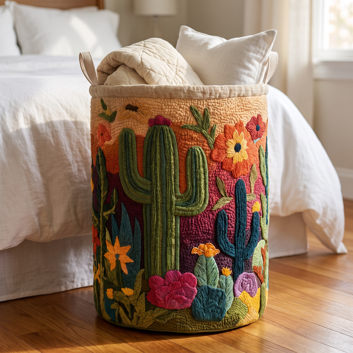 Quilted Laundry Basket - Cactus Horizon