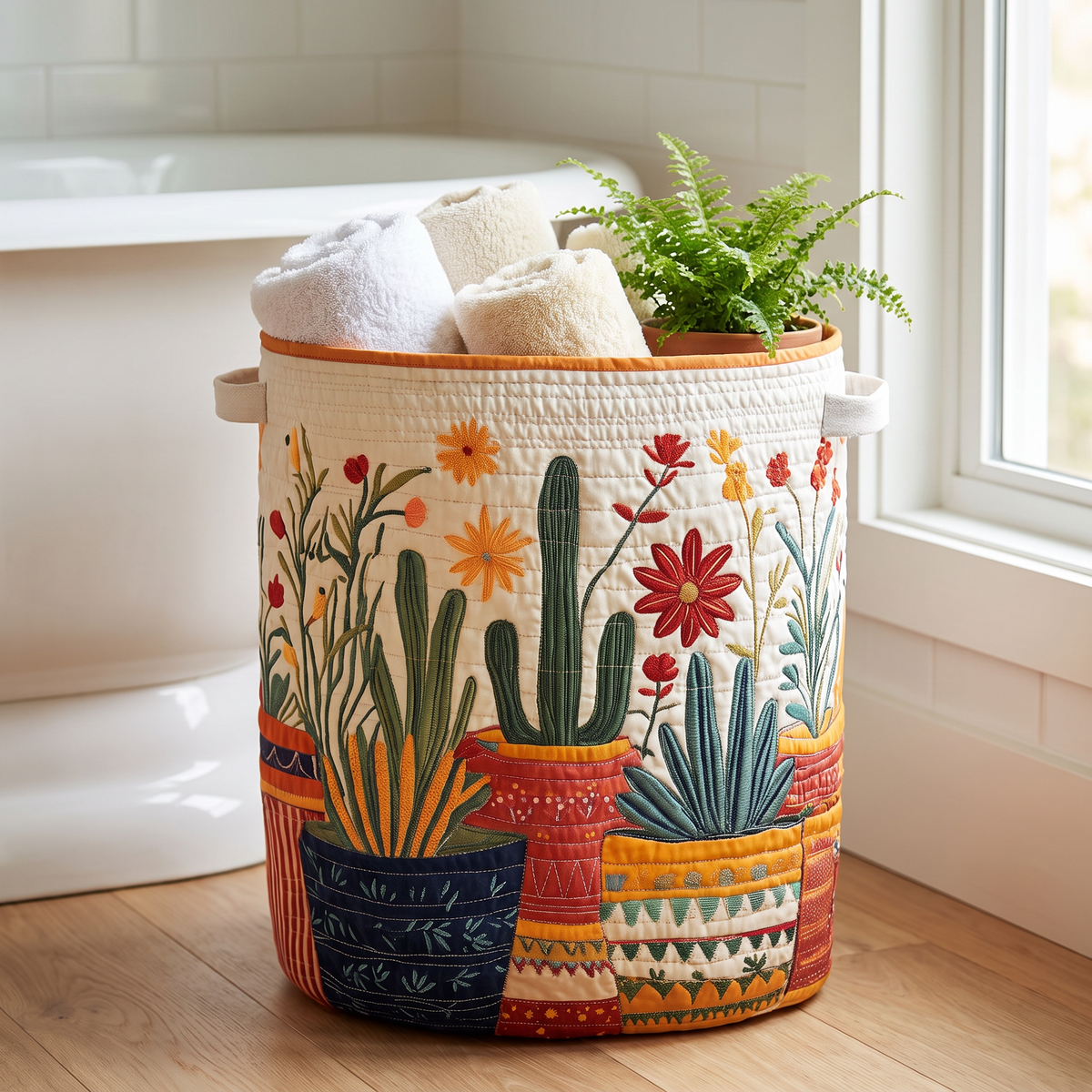 Quilted Laundry Basket - Cactus Sunset