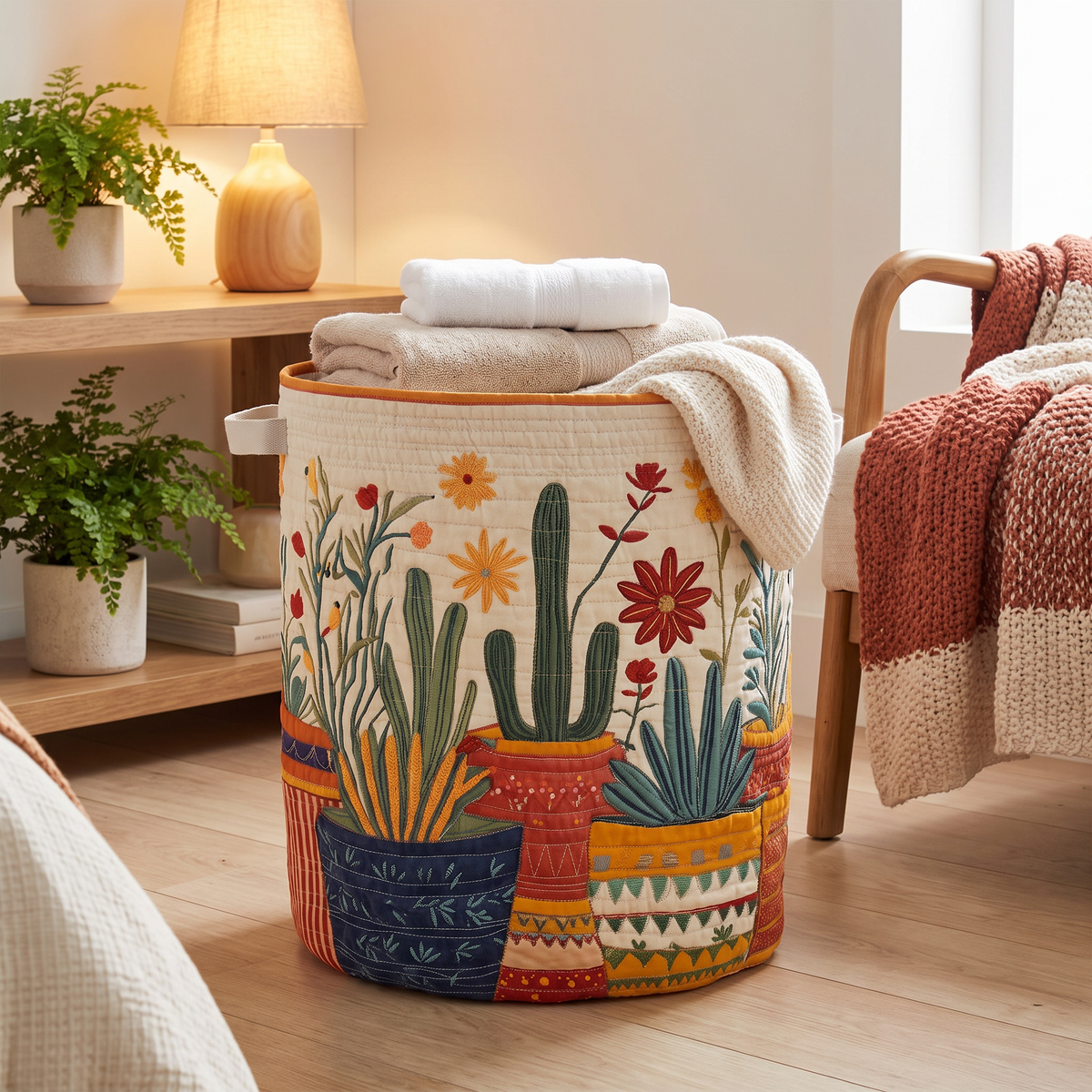 Quilted Laundry Basket - Cactus Sunset