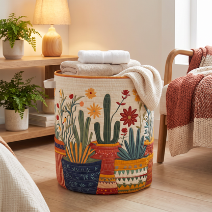 Quilted Laundry Basket - Cactus Sunset