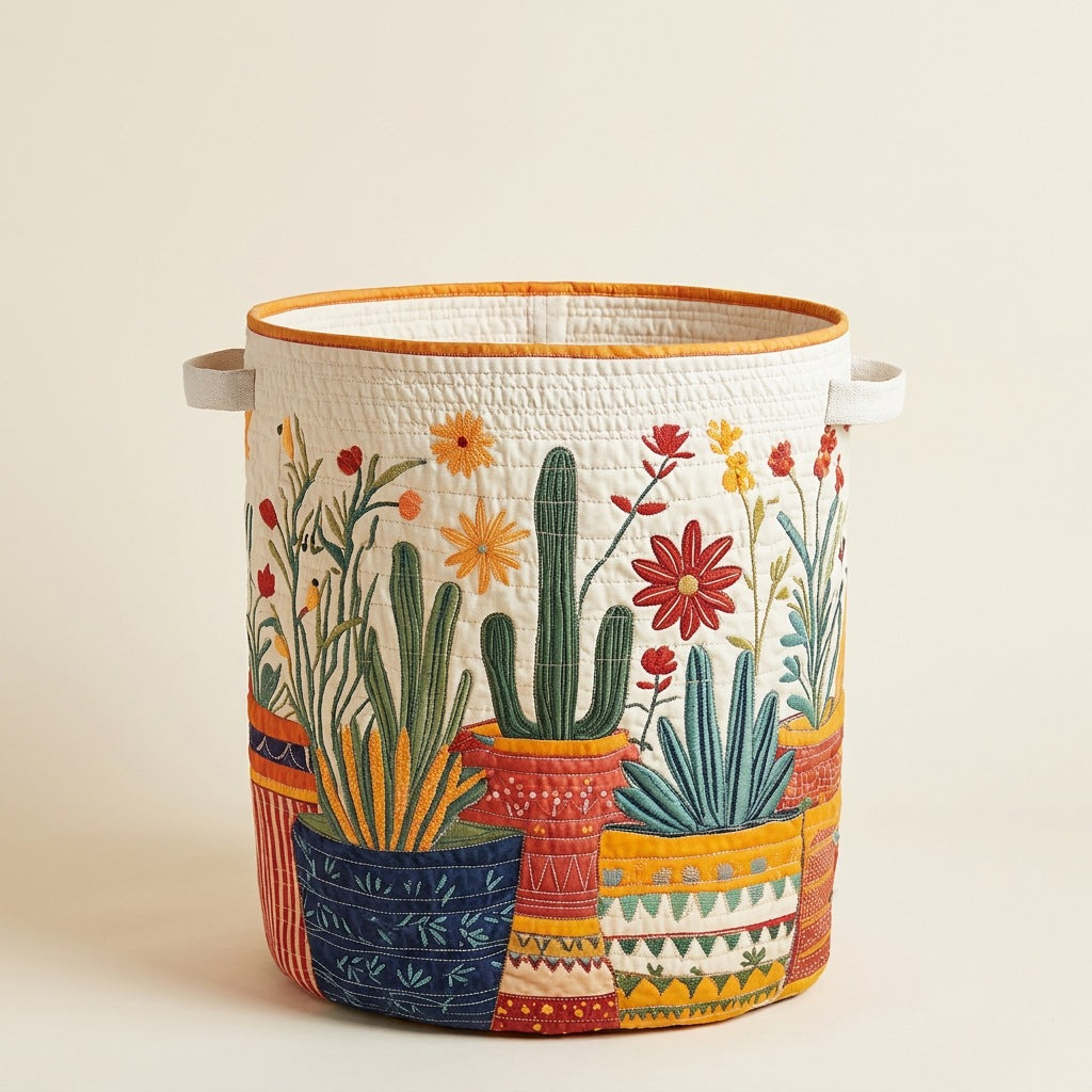 Quilted Laundry Basket - Cactus Sunset, studio photo