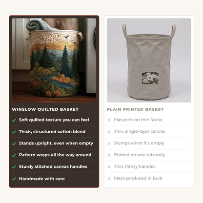 Quilted Laundry Basket - Calm Pines compared with a plain printed basket
