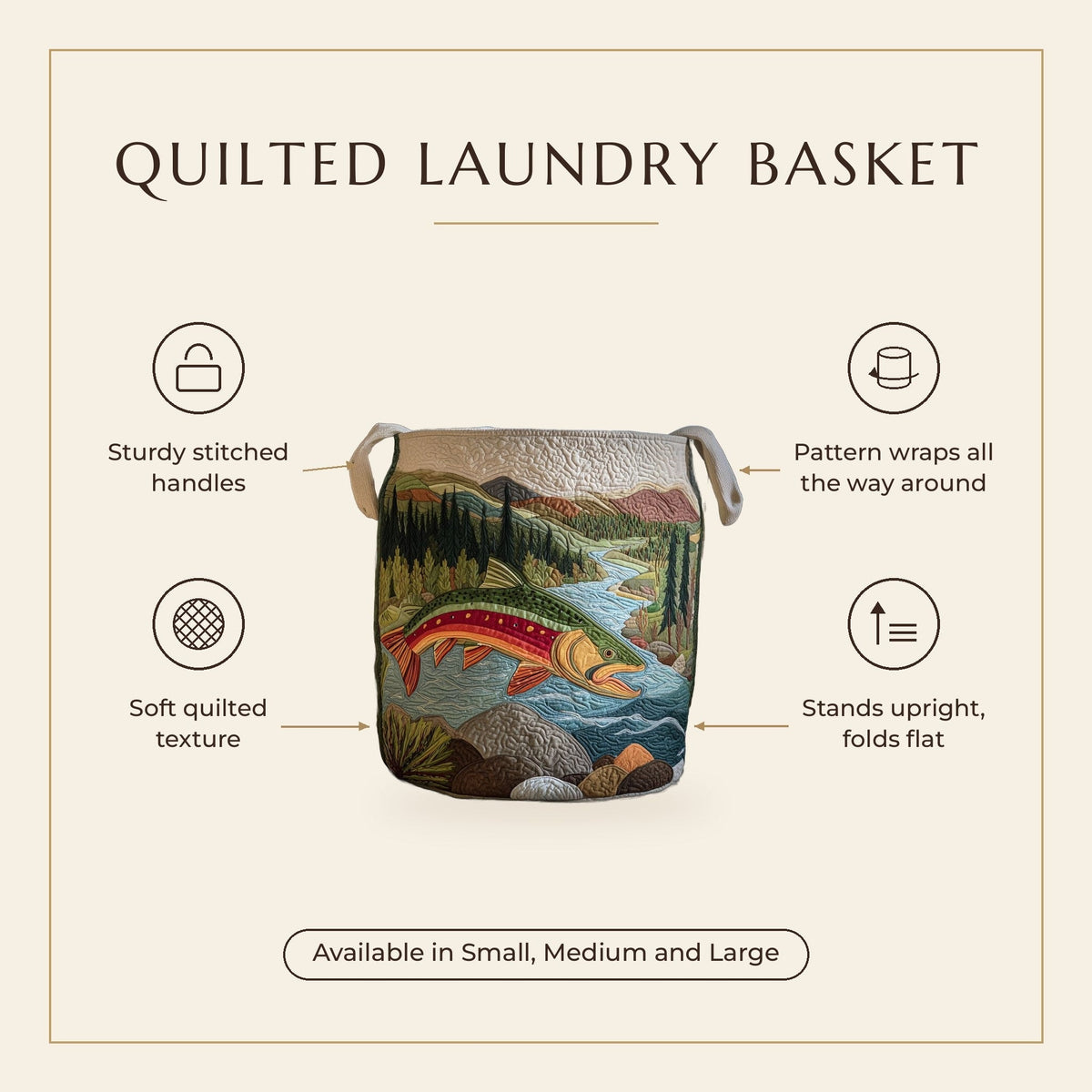 Quilted Laundry Basket - Calm Stream features infographic