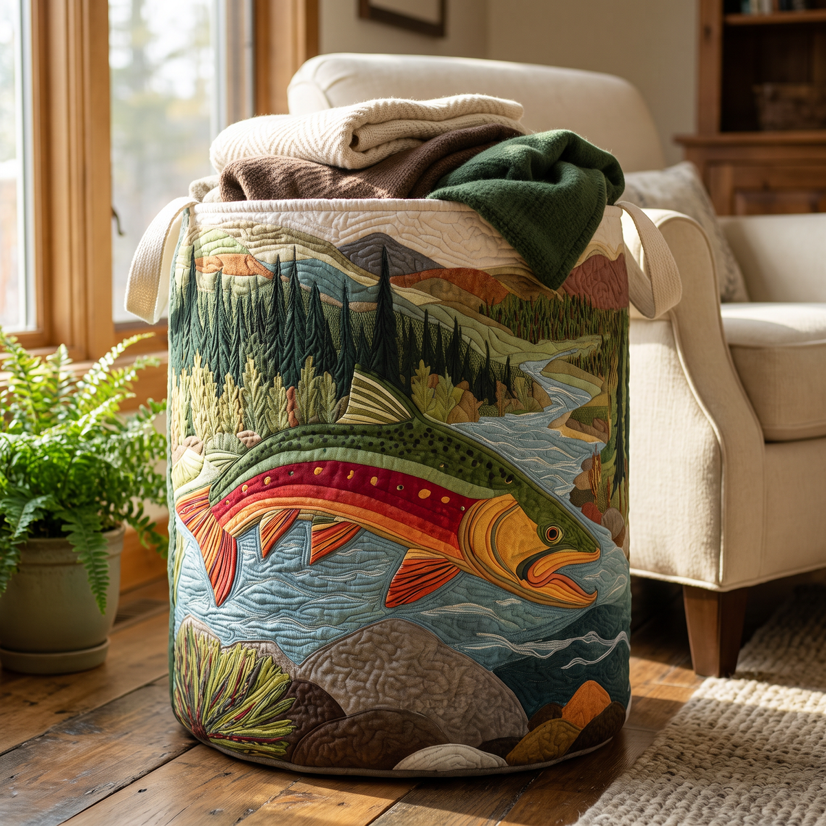 Quilted Laundry Basket - Calm Stream