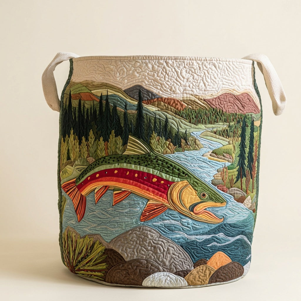 Quilted Laundry Basket - Calm Stream, studio photo