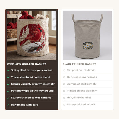 Quilted Laundry Basket - Cardinal Red compared with a plain printed basket