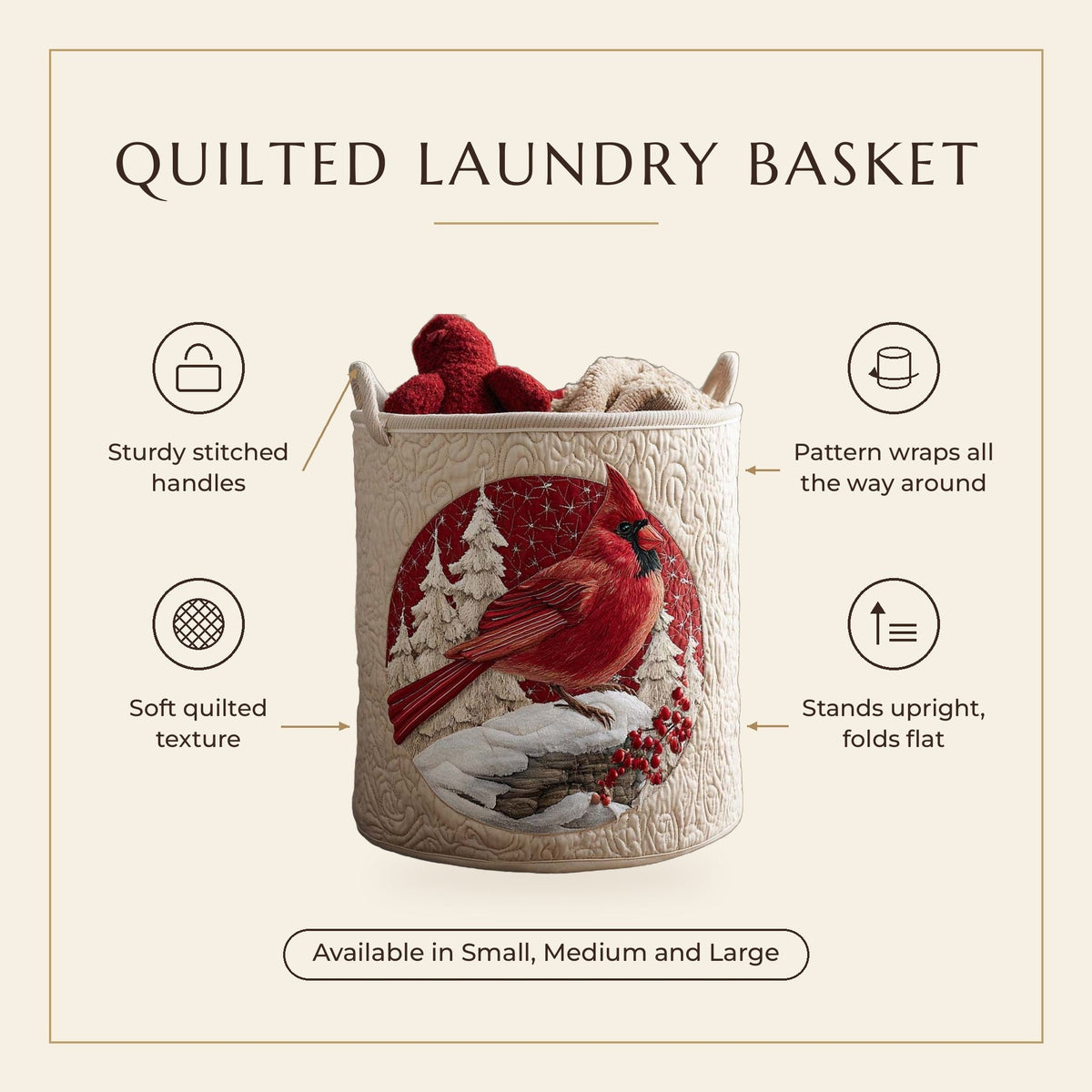 Quilted Laundry Basket - Cardinal Red features infographic
