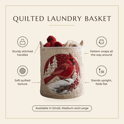Quilted Laundry Basket - Cardinal Red features infographic