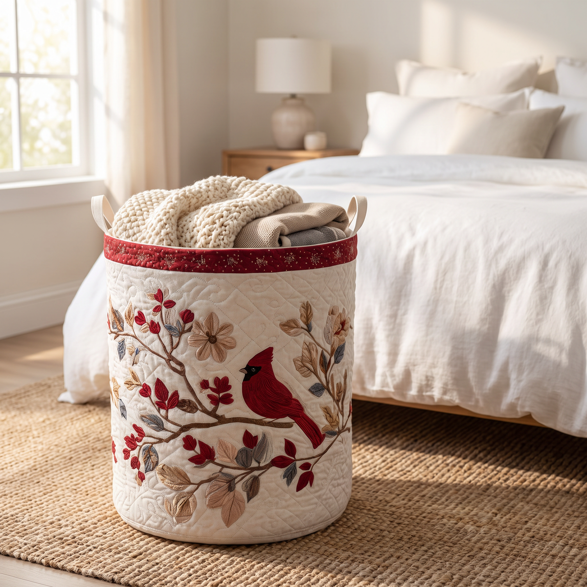 Quilted Laundry Basket - Carmine Leaves