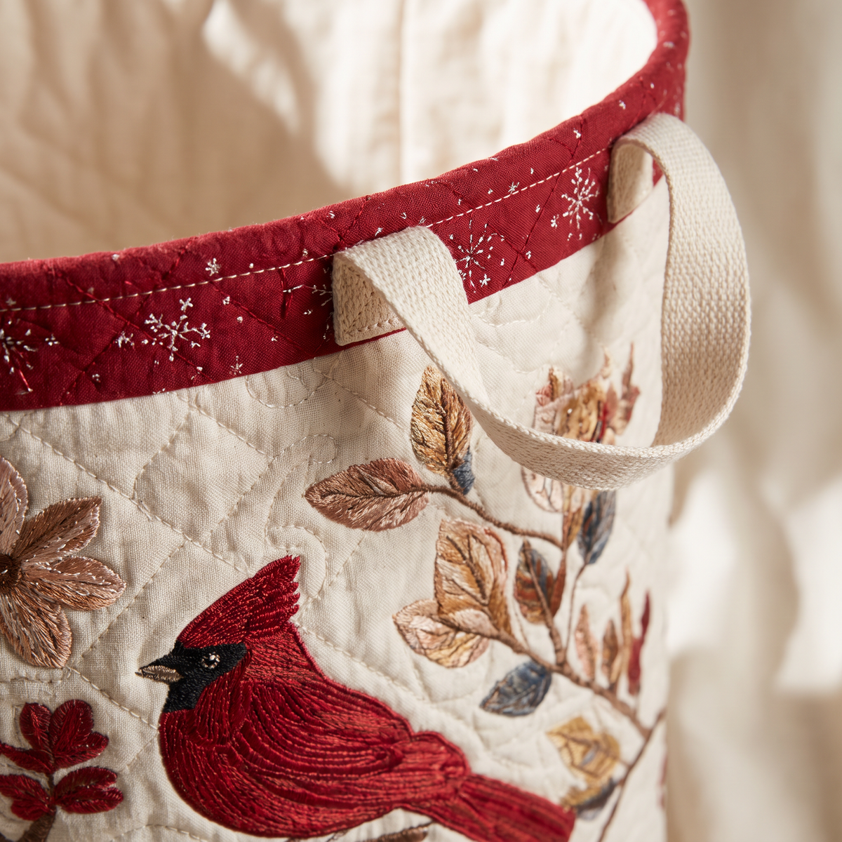 Quilted Laundry Basket - Carmine Leaves
