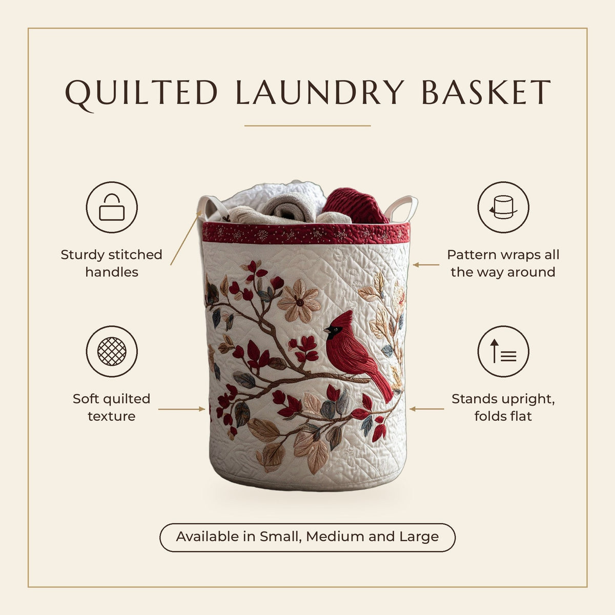 Quilted Laundry Basket - Carmine Leaves features infographic