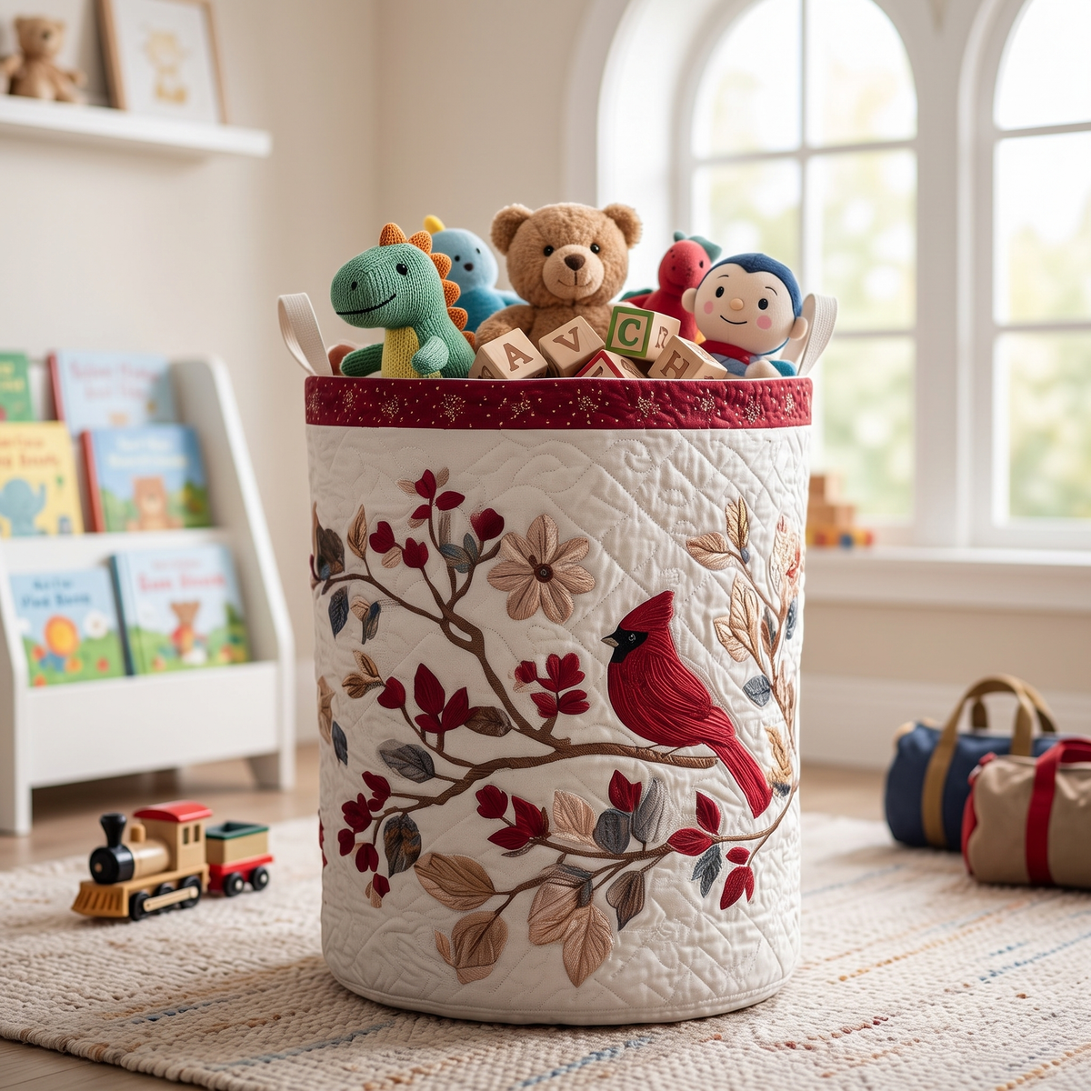 Quilted Laundry Basket - Carmine Leaves