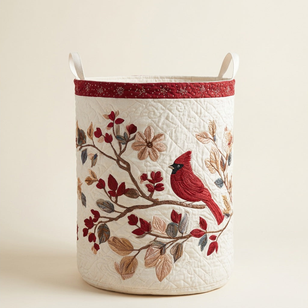 Quilted Laundry Basket - Carmine Leaves, studio photo