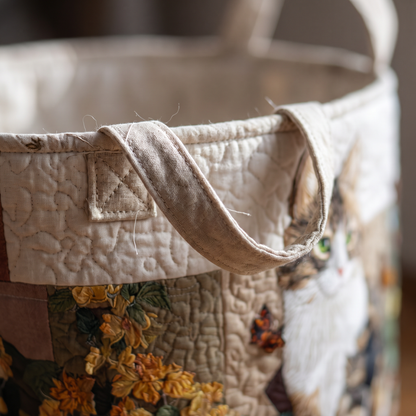 Quilted Laundry Basket - Cat Among the Petals
